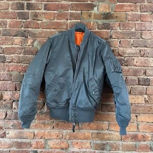 Vintage Small dark grey Bomber Jacket with Orange Lining